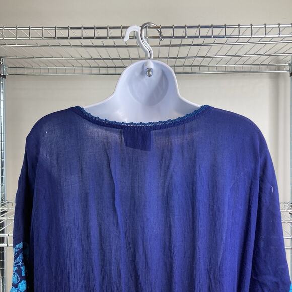 Ocean Breeze Women's Blue Boho Beachy Embroidered Dress Size S Cover Up Flowy - Picture 9 of 10